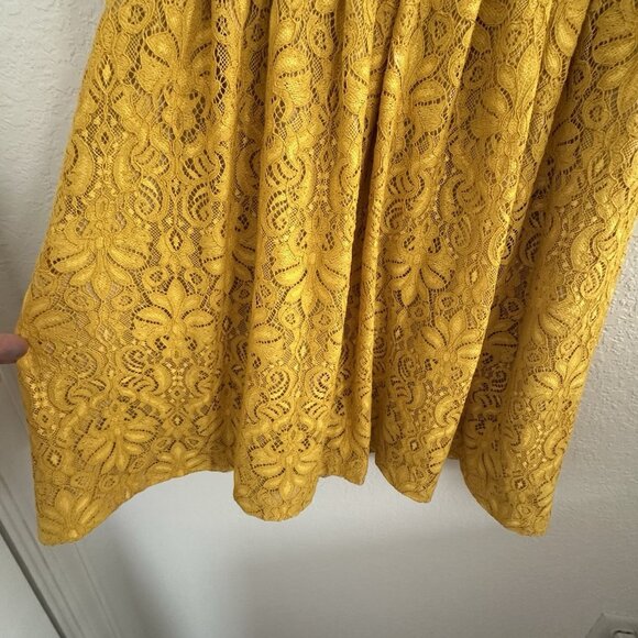 Vince Camuto Lace Fit & Flare Mini Dress Womens‎ Size 8 Mustard Yellow Party Fun - Picture 2 of 13